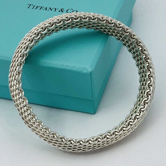 Tiffany Somerset Silver Mesh Weave Flexible Bangle Bracelet with Box or Pouch - Picture 8 of 16